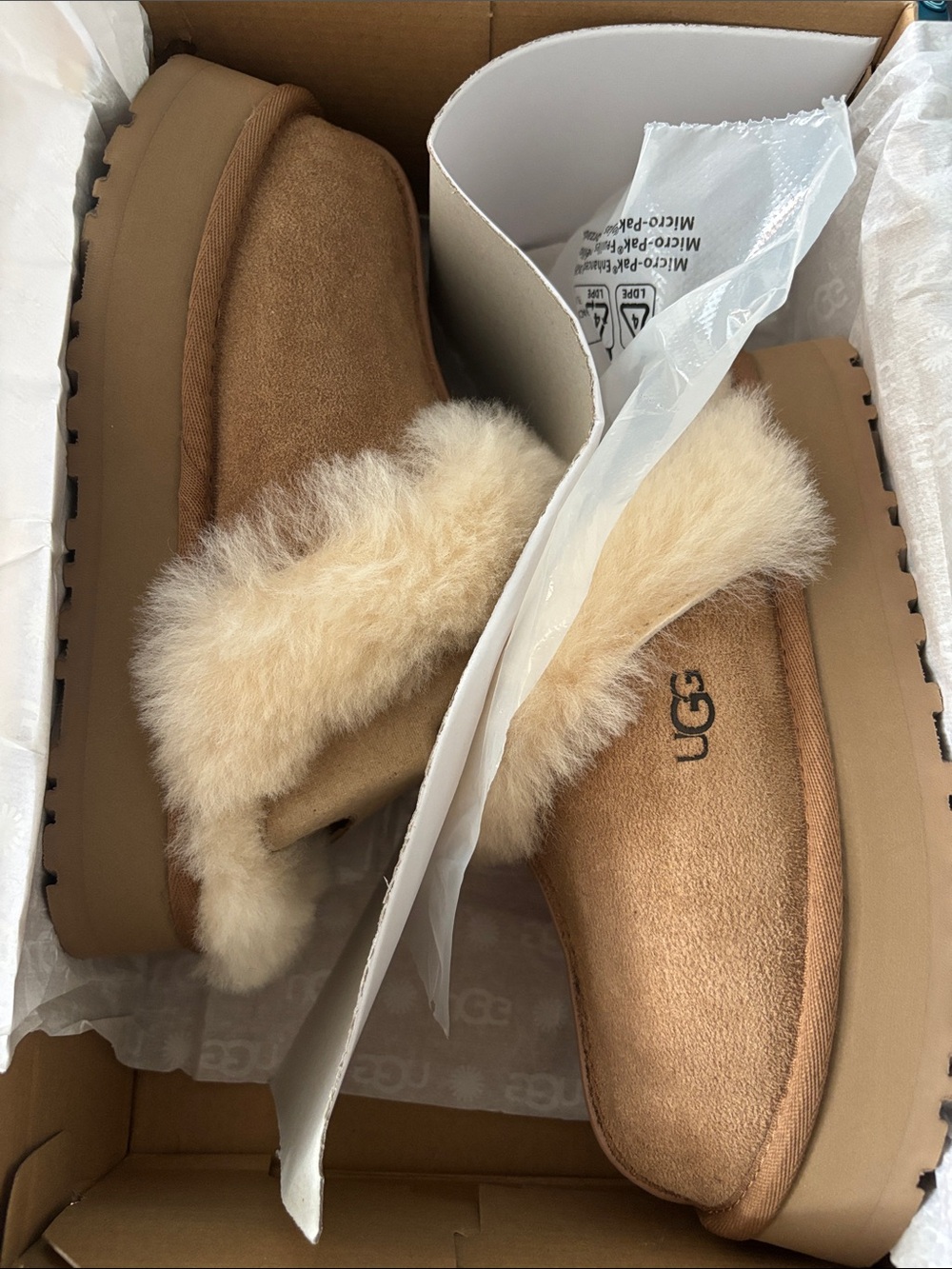 UGG Chestnut Suede Slip-On Slipper with Cream Shearling Trim - Picture 5 of 6